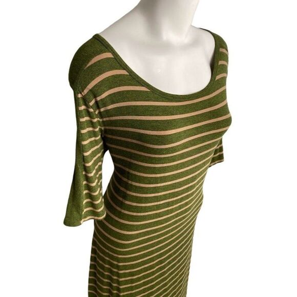 LuLaRoe Julia Green Beige Stripe Soft Knit Bodycon Dress Sz XL - Picture 2 of 5